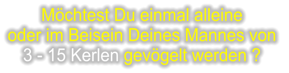 Möchtest Du einmal alleine  oder im Beisein Deines Mannes von  3 - 15 Kerlen gevögelt werden ?